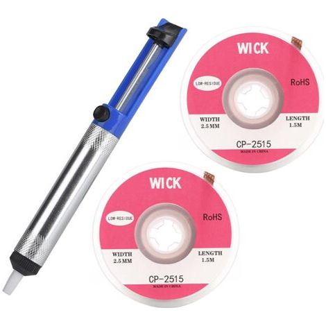Kit de pompe à dessouder, pompe à dessouder et 2 mèches à dessouder de 2,5 mm x 1,5 mm, pompe à désosser, 2 mèches à dessouder, aspirateur à souder, pompe à vide (1/5)