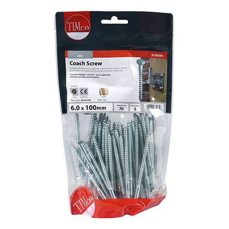 TIMCO Coach Screws Hex Head Silver - 6.0 x 100