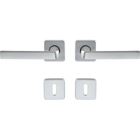 Set de Poignée de Porte sur Rosaces Clé L - pour Porte de Chambre et de Bureau - Matériau Aluminium Résistant - Finition Argent (1/5)