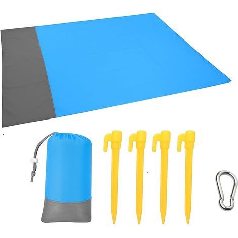 Waterproof beach blanket, portable picnic mat, camping mat, 200 x 210 cm, blue. (1/5)