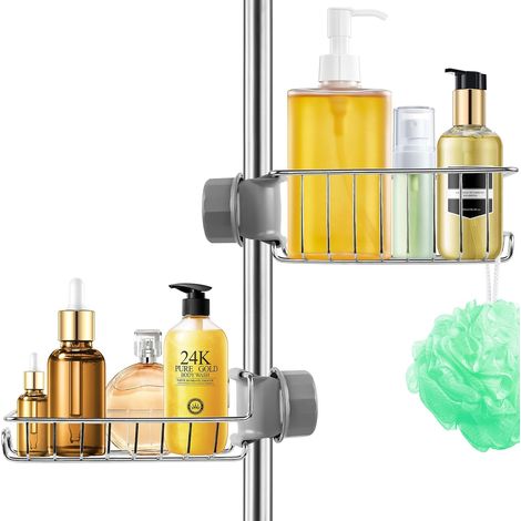 Etagere Douche sans Percage 2pcs, Étagère de Douche à Suspendre INOX, Accessoire Salle de Bain Antirouille, Rangement et Organisation de La Salle de Bain Support Savon Gel pour Tringle 18-27mm (1/5)