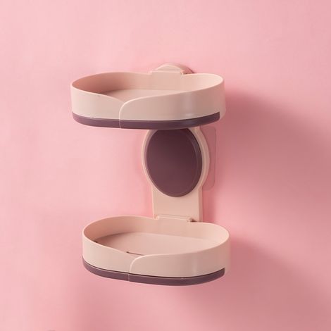 Porte-savon rose créatif rotatif à double couche avec plateau intégré et fond non poreux (1/5)