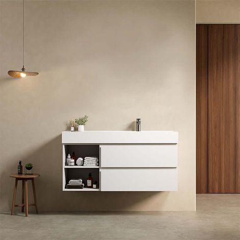 Mobile bagno sospeso 120 cm Bianco Lavabo a Destra in Resina Senza Specchio - Fiji Paint Plus (1/4)