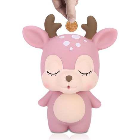 Tirelire Cerf, Tirelire Fille Enfant, Tirelire cerf Rose, Tirelire Fille, Tirelire en Forme de Cerf Tirelire de Dessin Animé Tirelire Enfant Pot économiseur pour Noël et Anniversaires (1/5)