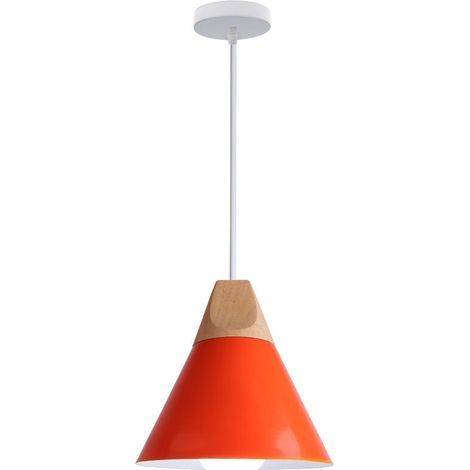 Lámpara colgante industrial creativa de madera maciza para dormitorio o sala de estar, lámpara de araña decorativa (naranja) (1/4)