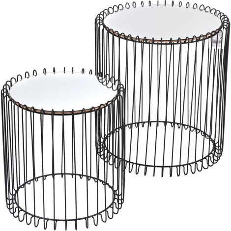 Set de Tables Basses Rondes en Métal Noir et Plateaux Miroirs (1/2)