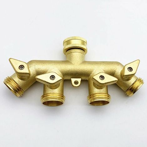 Raccord en Y pour tuyau d'arrosage (4 voies), adaptateur en laiton pour tuyau d'arrosage, raccord en Y à quatre voies, connecteur pour robinet à bille