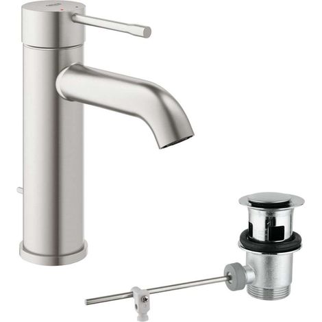 Grohe Essence - Miscelatore monocomando per lavabo con sistema di scarico, supersteel 23589DC1 (1/5)
