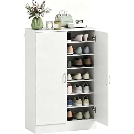 Armoire à chaussures blanche 2 portes 6 étagères réglables fermeture douce rangement 21 paires chaussures (1/5)
