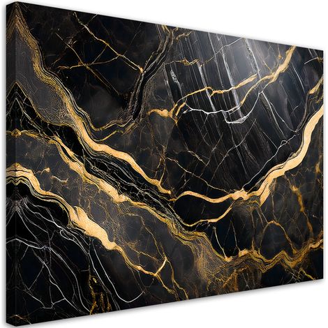 Tableau déco Marbre Noir Blanc avec Or 90x60 (1/5)