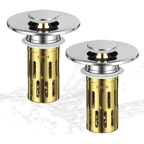2 Pièces Bouchon Evier Salle de Bain, Bouchon de Lavabo, Pression Bonde de Lavabo avec Filtre, Filtre Amovible, Vidange-Pop-Up Lavabos pour Orifices de Lavabos (1/5)