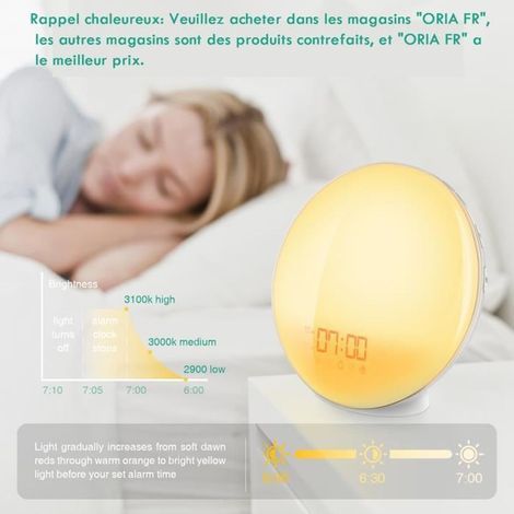 Eveil Lumière - Lampe de Réveil Rechargeable - Simulation de lever du soleil - 7 sons naturels - Radio FM (1/4)