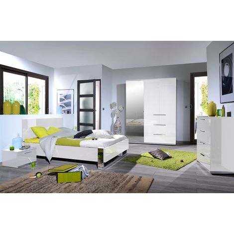 Chambre complète laqué blanc armoire 3 portes Italya 160