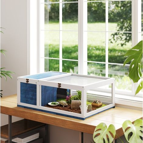 Terrario para tortuga 91 x 60,5 x 32 cm de madera azul con tapa abatible - MEUBLIV (1/5)