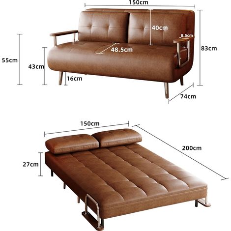 Schlafsofa mit Leder-Optik150cm, modern, für Wohnzimmer & Schlafzimmer, braun
