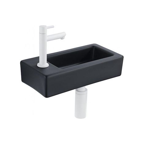 QeramiQ Fuente Ensemble lave-mains - 37.5x18.5x9cm - céramique - trou de robinet à gauche - robinet lave-mains blanc mat - clapet de vidage - siphon