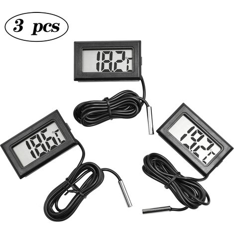 Mini thermomètre-hygromètre avec sonde pour une surveillance précise de l'eau et de l'humidité dans un aquarium ou un terrarium. Fonctionne sur piles et dispose d'un écran LCD et d'un thermostat. (1/5)