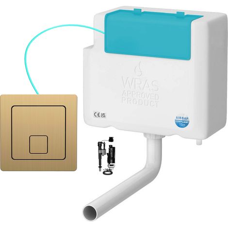Bottom Entry Concealed Toilet Cistern WC with Dual Flush Brushed Brass Square Button - Includes WRAS Internals & Pipe (1/3)