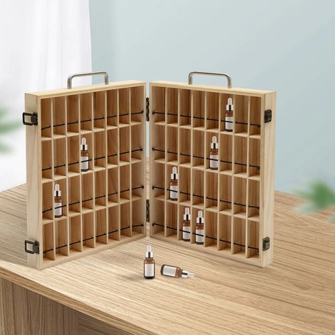 Boîte d'affichage d'huile essentielle en bois à main, boîte de rangement de boîte d'huile essentielle en bois à 64 fentes, 39  28.7  8.7cm