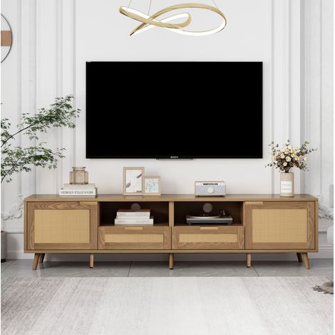 Mueble TV 200 x 37 x 49 cm roble con 2 cajones, 2 puertas y patas de madera (1/5)