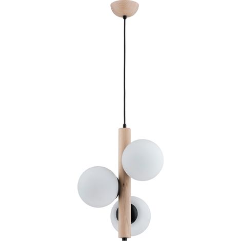 Suspension scandinave bois 3 globes blancs E14 Alfa (1/3)
