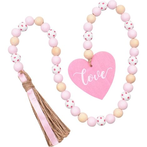 Guirlande de perles en bois pour la Saint-Valentin avec pendentif en forme de cœur rose (1/5)