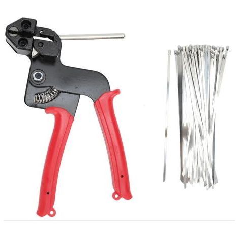 Kit di fascette metalliche resistenti da 100 pezzi (rosse), strumento per fascette in acciaio inossidabile con lunghezza di 30 cm e resistenza di 90 kg per recinzioni a catena e tubi (1/5)