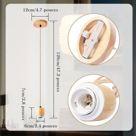 Douille Lampe E27 - Suspension Plafonnier Bois - Pour Intérieur Salon Chambre Cuisine - 1 Pièce (1/4)