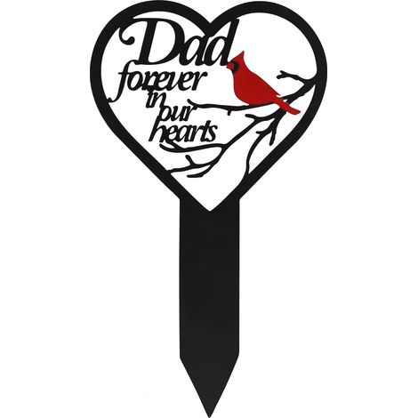 Plaque commémorative en forme de cœur, piquet de deuil, décoration de jardin en métal avec motif cardinal, pour la tombe de maman ou papa (1/5)