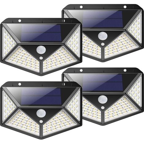 Lampe solaire d'extérieur 100 LED 2200mA Capteur de mouvement d'éclairage solaire extérieur, puissant projecteur solaire sans fil, lumière solaire avec 3 modes d'éclairage pour jardin, cour - paquet d (1/5)