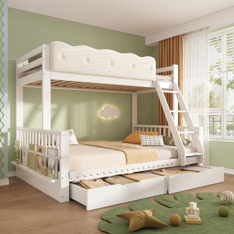 Letto a castello 90/140x200 cm bianco con cassetti e porta riviste, stile casa, in legno (1/5)