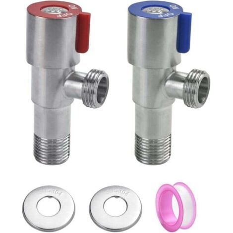 2 PCS Vanne d'Angle de Robinet en Acier Inoxydable 304 Vanne de Régulation d'Angle Métallique Robinet d'Équerre Universel avec Ruban Étanche pour Robinet de Lavabo, Toilette, Chauffe-eau (1/5)