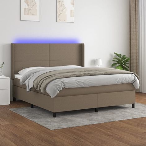 Sommier tapissier matelas confortable et LED,Lit adulte pour Chambre,Ensemble Lit matelas Taupe 180x200 cm Tissu -BVN19084 (1/5)