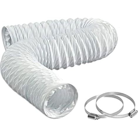 Tuyau d'Evacuation Flexible PVC Gaine de Ventilation Ø 102mm Longueur 2.5m Kit de Raccord pour Salle de Bain Cuisine Sèche-linge avec 2 Colliers de Serrage en Acier Blanc