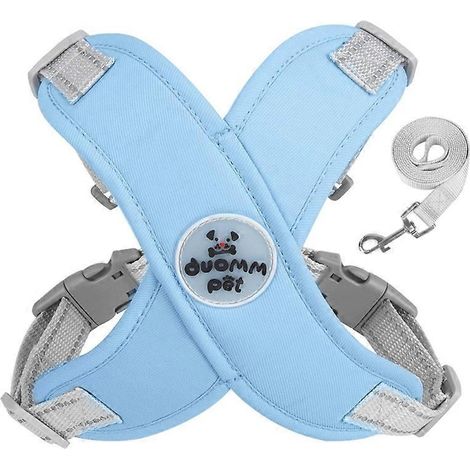 Anti-Zug-Hundegeschirr mit Leine, D-Ring aus Metall, reflektierender Hundeweste, kein Würgen, blau, Größe L.
