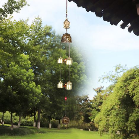 Lot porte-bonheur Feng Shui clochettes carillon vent décoration maison Chine (Feuilles) (1/5)