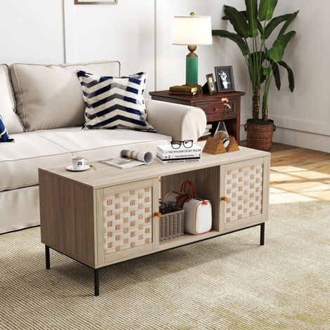 Mesa de centro con almacenaje 106x50x47,5 cm roble con puertas correderas - CHICFURN (1/5)
