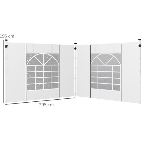 Panneaux latéraux de pavillon, lot de 2, parois latérales avec fenêtre et porte pour tente de réception 3x3/3x6 m, Oxford, blanc (1/5)