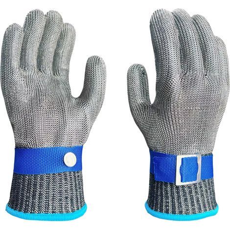 Gants de travail en acier inoxydable résistant aux coupures Protection de niveau 5 en fil métallique pour boucher de cuisine (Un gant) (1/5)