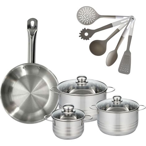 Lot Poêle 28cm Fackelmann Eterna & 3 Faitouts 16/20/24 cm avec 5 ustensiles (1/5)