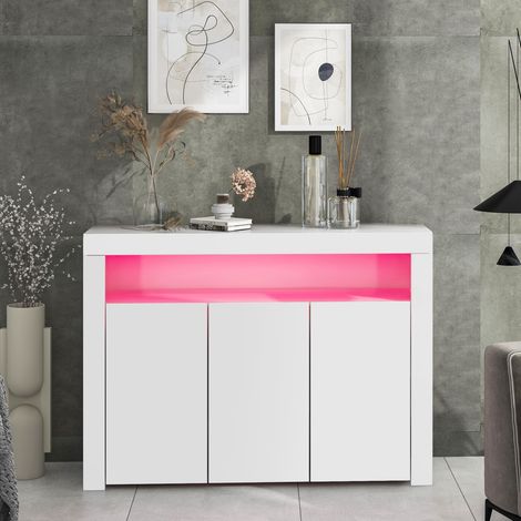 Sideboard 130x35x95cm LED-Beleuchtung UV-Lackierung Spanplatte weiß (1/5)