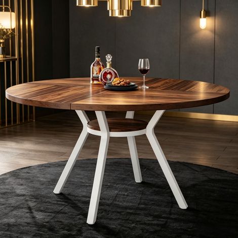Table ronde de salon, table ronde élégante, table de salle à manger moderne avec piètement croisé stylé et espace de rangement pratique, petite table de réception (uniquement avec table à manger) (1/5)