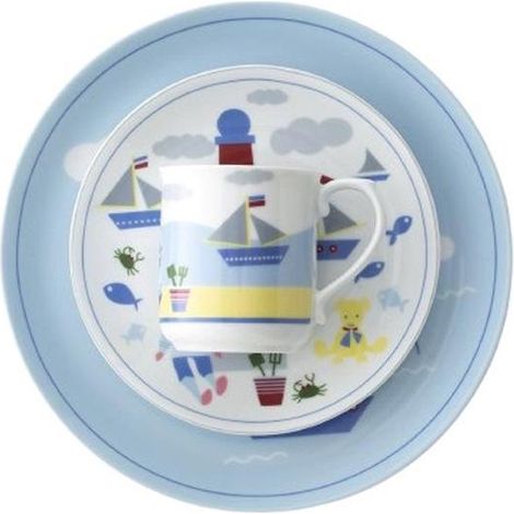 PONTESA vajilla infantil 4 piezas porcelana barcos , Vajilla infantil Barcos Pontesa de 4 piezas en porcelana, un set práctico y decorativo diseñado para acompañar las comidas de l