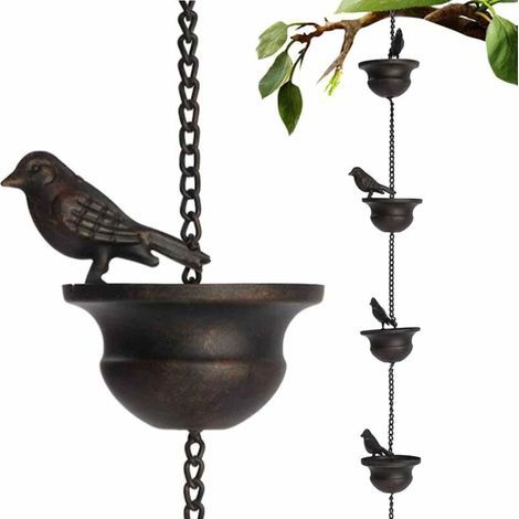 ChaîNes de Pluie pour GouttièRes Oiseaux Mobiles sur Tasses Carillons de Pluie Carillons de Pluie de 7,8 Pieds avec Cintre et Oiseaux AttachéS (1/5)