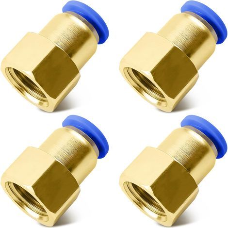 Lot de 4 raccords pneumatiques de 6 mm avec filetage intérieur 1/4" - Adaptateur de tuyau pour tuyau pneumatique de 6 mm - Raccord de tuyau femelle pour systèmes pneumatiques et fournitures (1/5)