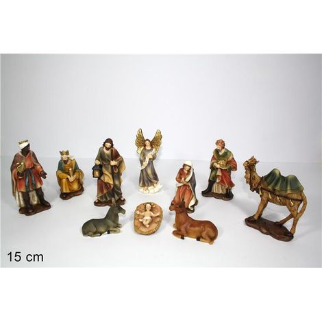 Presepe Natività Decorazione Natale Abiti Chiari 10 Pezzi 15 cm