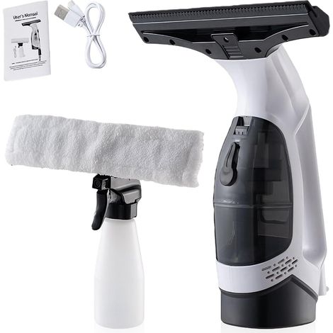 Nettoyeur de vitres électrique 150 ml : aspirateur de fenêtre sans fil avec vaporisateur de 300 ml et serpillère en microfibre, matériau plastique, nettoyant pour fenêtres, carreaux, miroirs, parois