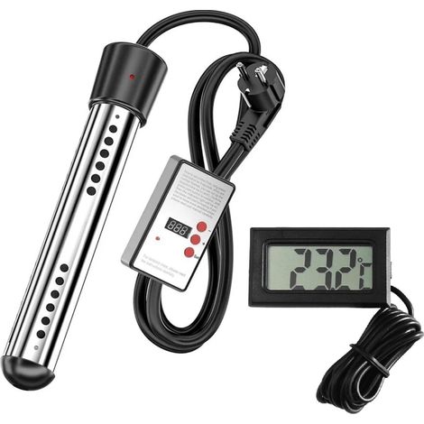 1 Chauffe-eau électrique 1500W, immersion portable, acier inoxydable, LCD, pour piscine et seau (1/5)