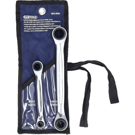 KS Tools 4 in 1 GEARplus umschaltbar Doppel-Ratschenringschlüssel-Satz, 2-tlg. 8-19 mm