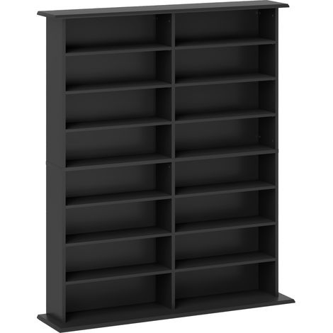 Meuble de rangement CD DVD 16 casiers 12 étagères ajustables capacité max 720 CD 396 DVD Blu-ray noir (1/5)